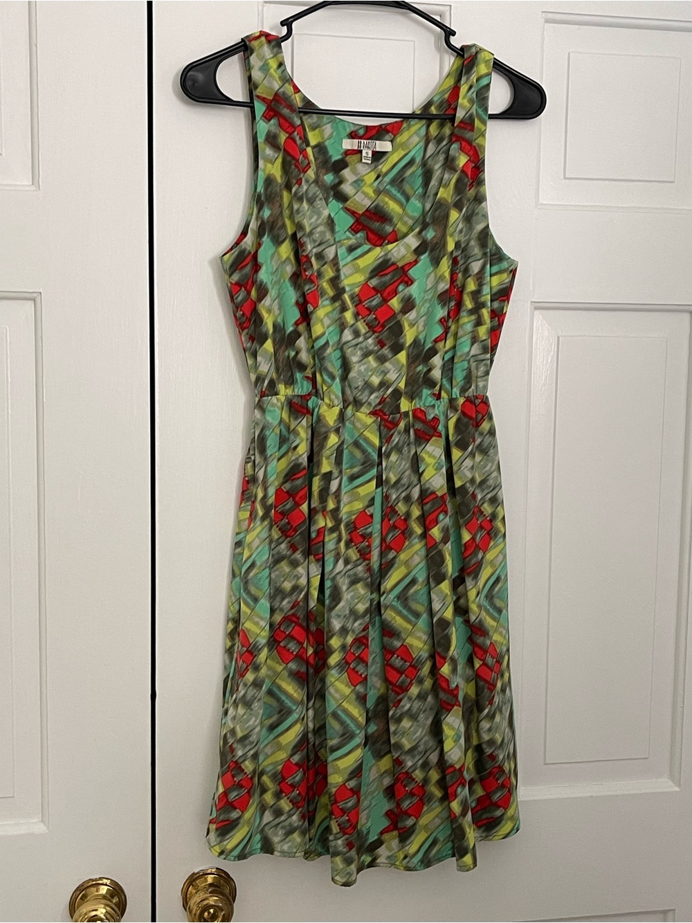 BB Dakota Sleeveless Geometric Midi Dress in Red, Teal & Olive